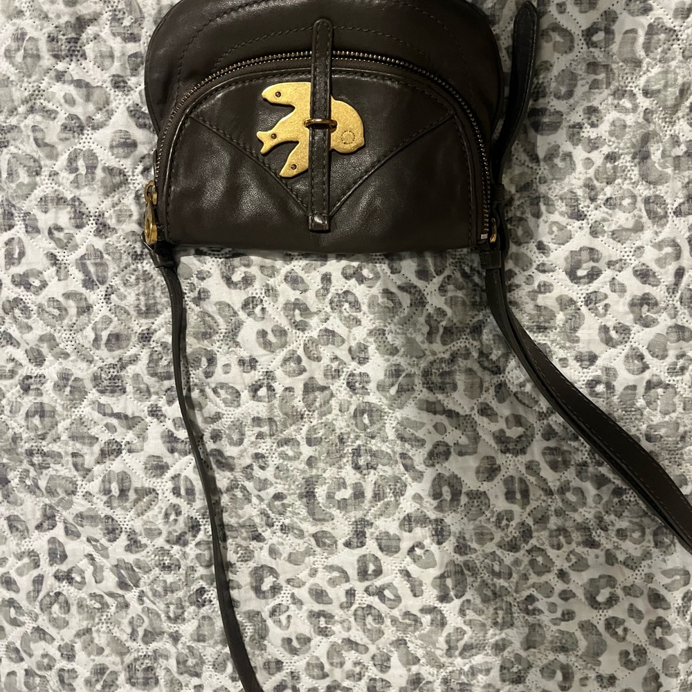 Brown Leather Crossbody Bag with Gold Accent